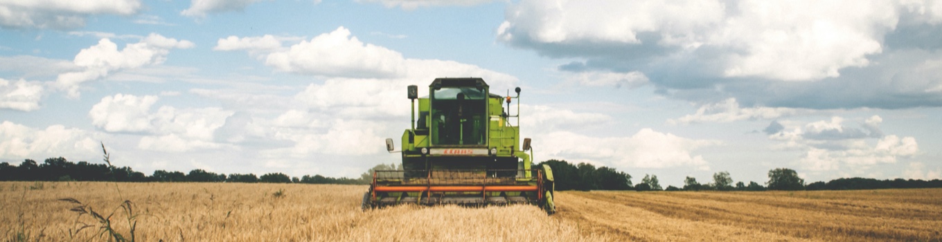 tractor harvesting grains from a field