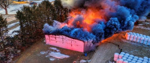 farm barn on fire